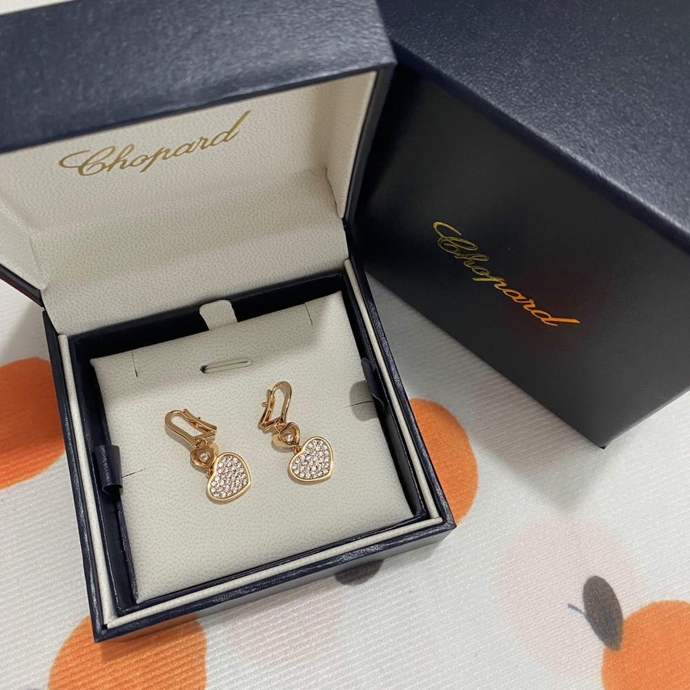 Chopard Rose Gold Heart Drop Earrings with Crystal Pavé